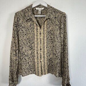 Vintage Jones New York Womens Silk Paisley Print Button Up Blouse Size 12 Beige